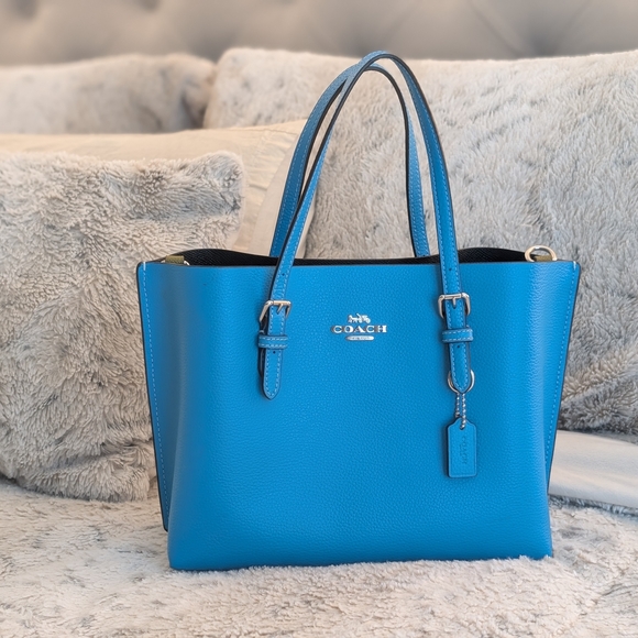 Coach Mollie Blue Crossbody Satchel Tote Bag Silver Hardware EUC - Picture 1 of 10